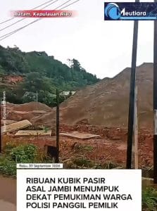 Ribuan Kubik Material Pasir Galian C Menumpuk di Sei Beduk Batam Mulai Dipertanyajan Warga